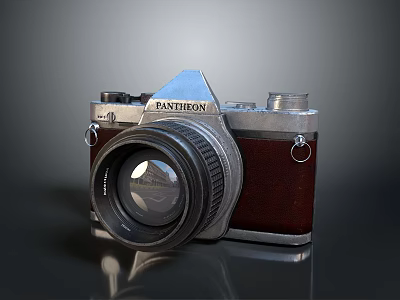 PANTHEON Vintage Film Camera With Classic Metal Body Brown Leather And Large Lens Design 3d model