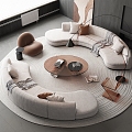 Sofa Coffee Table Combination Curved Sofa Multi-person Sofa Round Coffee Table Leisure Sofa Leisure Chair 3d model