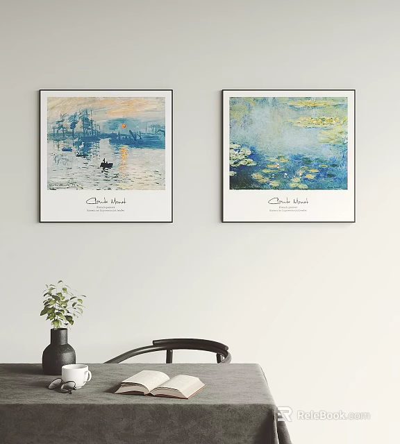 Monet Art Prints As Wall Decor In Minimalist Interior 3d model