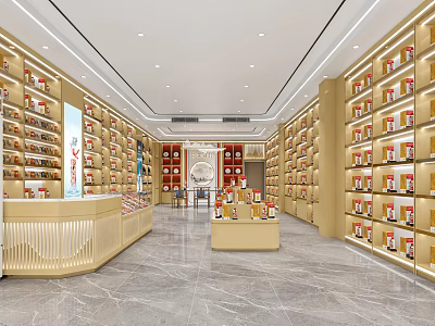 Liquor and Tobacco Store Spacious Interior with Elegant Design and Shelves of Displayed Products 3d model
