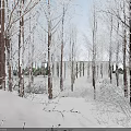 Snowy Winter Forest Landscape With Snow Covered Trees And Lit Small House