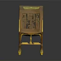 Elegant Wooden Accent Chair With Intricate Carved Back And Golden Leg Design