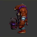 Red Bear Warrior Fantasy Creature 3D Model With Purple Ornaments Weapon And Package