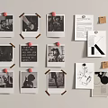 Stylish Photo Wall Decorated With Polaroid Photos Notes And Clips On Gray Background