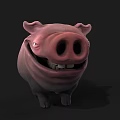 Funny 3D Pink Cartoon Pig Character With Grinning Teeth And Chubby Body