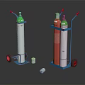 Commercial Equipment Blue Trolleys With Red And Silver Gas Cylinders Green Top And Red Wheels