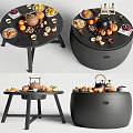 Cozy Black Stove Table With Teapot Fruits And Snacks Arrangement Design