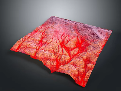 Vibrant Red And Orange Natural Landscape Mountainous Terrain With Intricate Textures And Rolling Contours 3d model