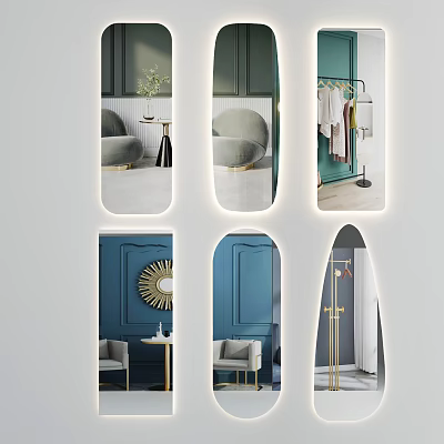 Mirrors in Modern Interior With Green Walls Golden Frames Arch Design and Chairs 3d model