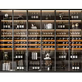 Modern Stylish Wine Cabinet Display With Wine Bottles Glassware Books And Decorative Items