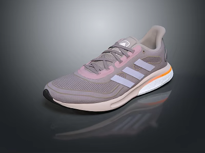 Gray Mesh Sports Shoes With Pink Accents Three Stripe Logo And White Orange Sole For Daily Use 3d model