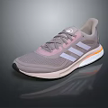 Gray Mesh Sports Shoes With Pink Accents Three Stripe Logo And White Orange Sole For Daily Use