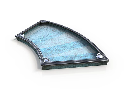 Arc Shaped Glass Tray With Turquoise Blue Surface Dark Metal Frame And Metal Fasteners 3d model