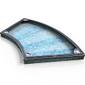 Arc Shaped Glass Tray With Turquoise Blue Surface Dark Metal Frame And Metal Fasteners