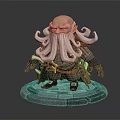 Fantasy Game Character With Long White Beard Bushy Eyebrows Detailed Clothing Stone Pedestal Base