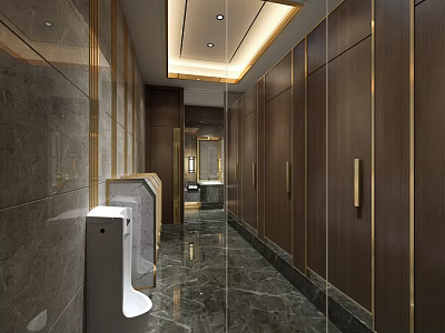 Luxury Hotel Bathroom Interior With Marble Floor Wooden Walls And Gold Accents 3d model