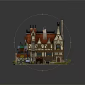 Cartoon Style Fantasy House With Pointed Roofs Chimneys And Colorful Exterior Details