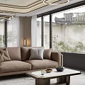 Modern Living Dining Area With Circular Pendant Lights Large Windows Beige Sofa And Green Armchair
