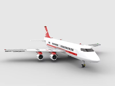 Building Blocks Airplane Model With White Red Body Wings And Engines 3d model