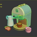 Toy Smart Coffee Machine With Blue Body Colorful Stripes Milk Jug Coffee Cups And Cookies
