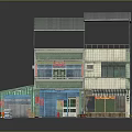 Two Story Building Featuring Green Awning Colorful Facade Green Window Frames And Flat Roof