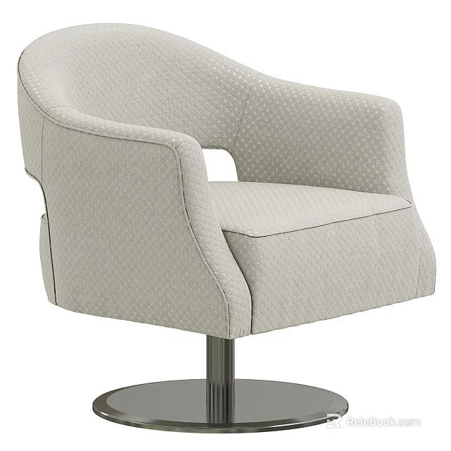 Light Gray Polka Dot Accent Chair With Unique Curved Armrest And Round Metal Base 3d model 
