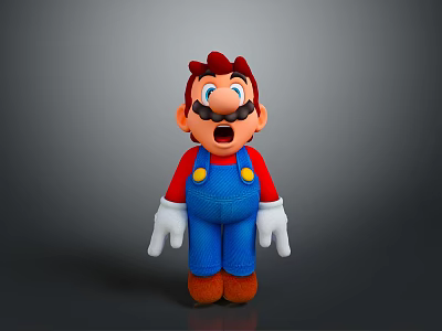 Mario Plush Toy With Red Hat Mustache Red Shirt Blue Overalls White Gloves Brown Shoes 3d model