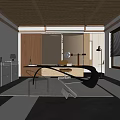 Modern Study Desk Carpet Bookcase Chandelier 3d model