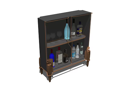 Modern Wine Cabinet With Glass Doors And Multiple Shelves Holding Bottles And Glasses 3d model