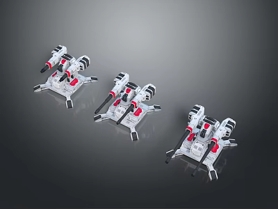 Advanced White And Red Drone Weapon Systems With Mechanical Arms And Gun Barrels 3d model