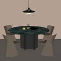 Modern Round Dining Table Set With Green Marble Top And Four Light Brown Chairs