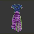 Fashionable Blue And Pink Striped Short Sleeve Dress With Back Cutout Long Length