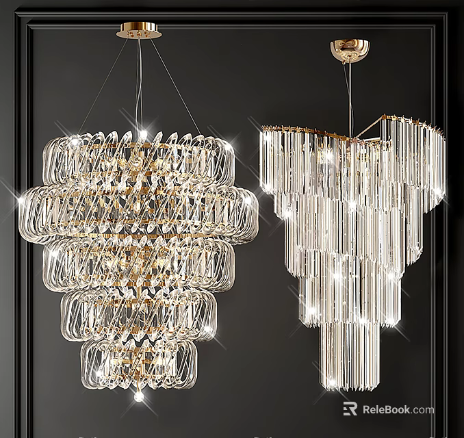 Elegant Modern Crystal Chandeliers With Layered Glass Design And Hanging Prisms 3d model 