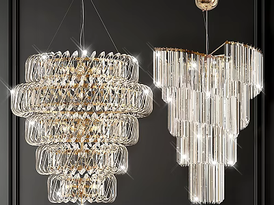 Elegant Modern Crystal Chandeliers With Layered Glass Design And Hanging Prisms 3d model
