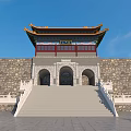 Traditional Chinese Ancient Architecture With Yellow Tiled Roof Stone Wall Steps And White Balustrades
