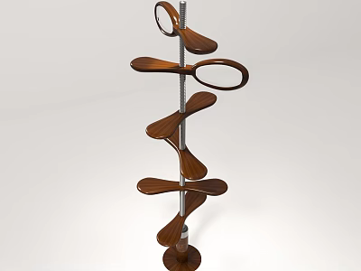 Modern Spiral Shelving Unit Design With Wooden Shelves And Metal Stand 3d model