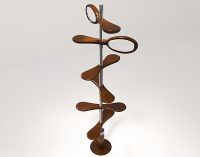 Modern Spiral Shelving Unit Design With Wooden Shelves And Metal Stand 3d model