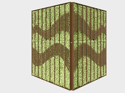 Decorative Green Wall With Wooden Vertical Slats And Wavy Lush Greenery Design 3d model