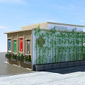 Outdoor Waste Sorting Kiosk With Multiple Category Bins Signage And Green Plants
