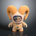 Astronaut Themed Figurine With Large Orange Horns And Scenic Chest