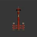 Traditional Red Japanese Torii Gate With Wooden Structure And Gold Accents