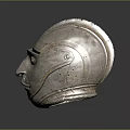 Ancient Metal Weapon Helmet with Shiny Silver Surface and Detailed Facial Features