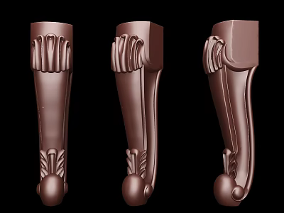 Brown Decorative Columns With Intricate Carvings Curved Patterns And Rounded Base 3d model
