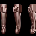 Brown Decorative Columns With Intricate Carvings Curved Patterns And Rounded Base 3d model