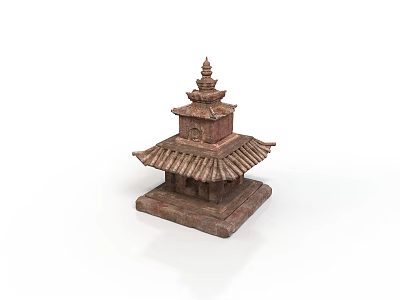 Traditional Bronze Colored Pagoda Architecture With Multi layered Roofs And Square Base 3d model