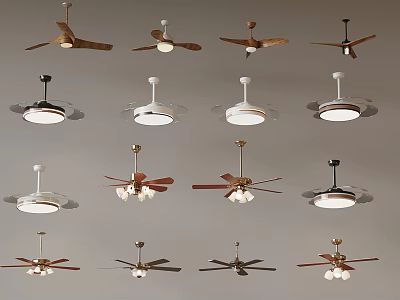 Various Styles Of Ceiling Fans With Decorative Blades And Built In Lights 3d model