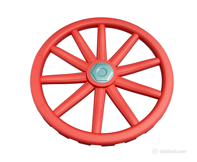Red Car Wheel With Spoke Design And Central Hexagon Nut Automotive Part 3d model 