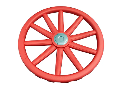 Red Car Wheel With Spoke Design And Central Hexagon Nut Automotive Part 3d model