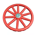 Red Car Wheel With Spoke Design And Central Hexagon Nut Automotive Part