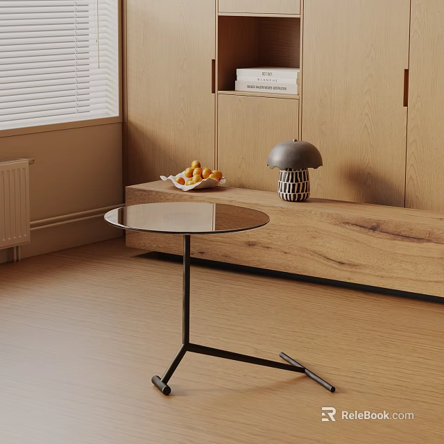 Modern Side Table With Glass Top Black Metal Frame In Living Room Wooden Cabinet Lamp 3d model 